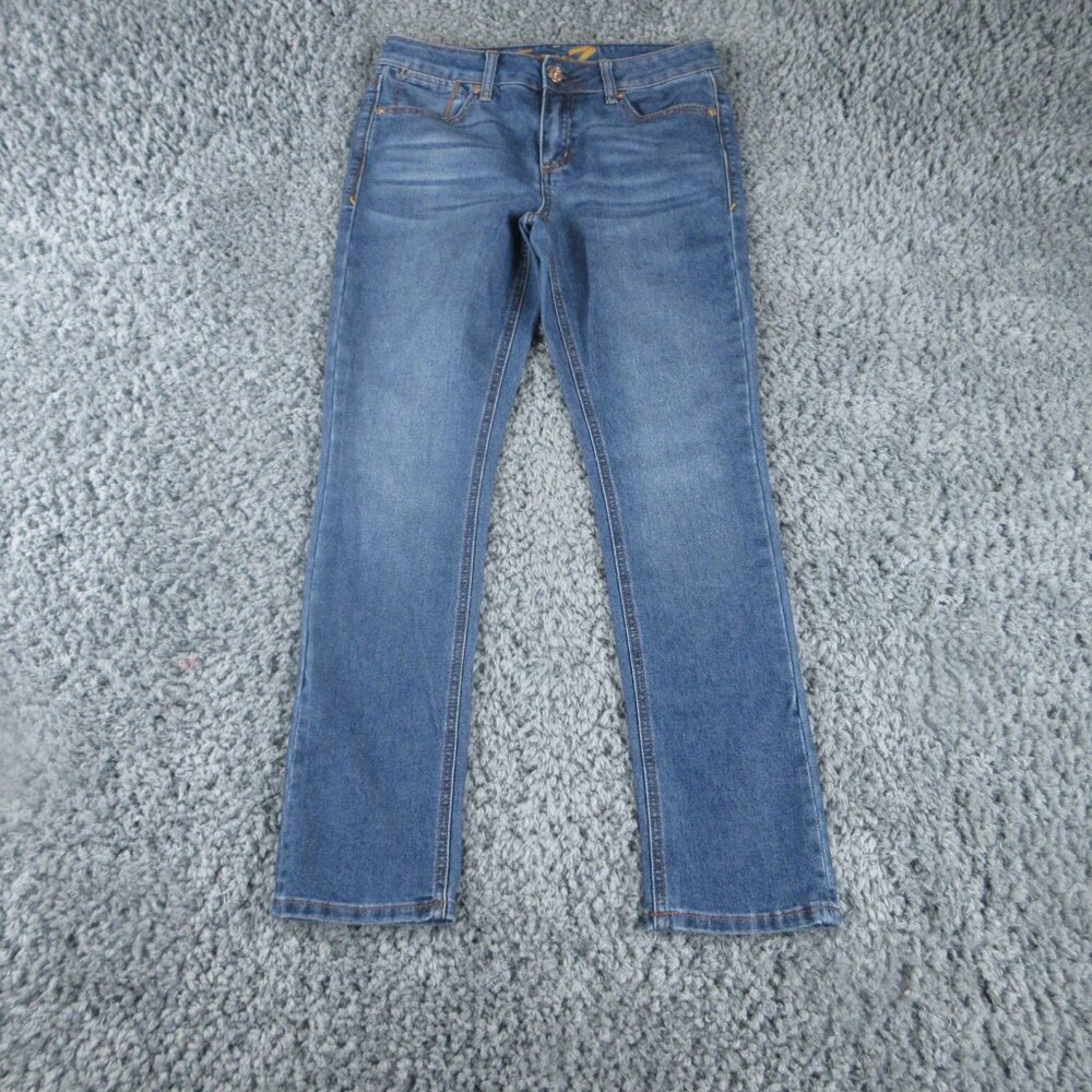 Women's blue straight-leg slim-fit jeans